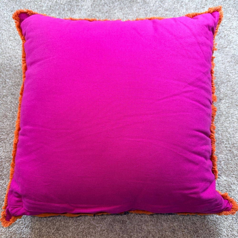 Maximalist Beaded Tiger Floral Velvet 18x18 Pillow Magenta Orange Fringe 18x18 - Picture 2 of 6
